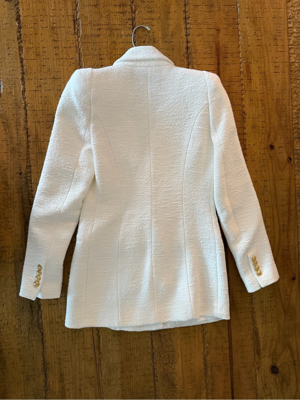 NWOT Zara Cream Double-Breasted Bouclé Blazer with Gold Buttons - Picture 4 of 5